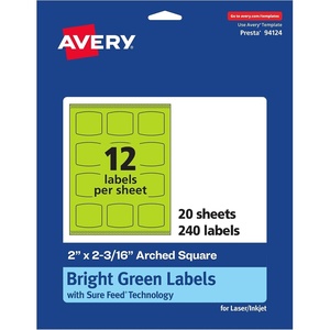 image:imageAvery Printable Arched Square Labels Sure Feed Technology 2 x 2316 Bright Green Labels PrinttoTheEdge LaserInkjet Printable 240 Total Great for Cosmetics and Soaps