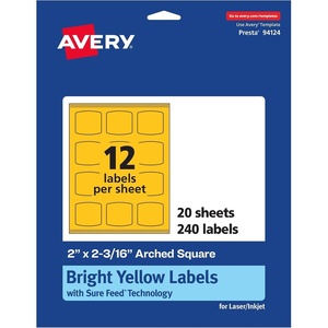 image:imageAvery Printable Arched Square Labels Sure Feed Technology 2 x 2316 Bright Yellow Labels PrinttoTheEdge LaserInkjet Printable 240 Total Great for Cosmetics and Soaps