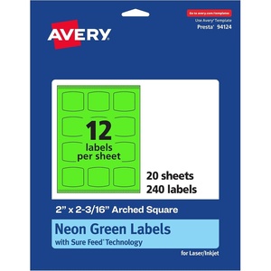 image:imageAvery Printable Arched Square Labels Sure Feed Technology 2 x 2316 Neon Green Labels PrinttoTheEdge LaserInkjet Printable 240 Total Great for Cosmetics and Soaps