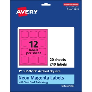 image:imageAvery Printable Arched Square Labels Sure Feed Technology 2 x 2316 Neon Magenta Labels PrintToTheEdge LaserInkjet Printable 240 Total Great for Cosmetics and Soaps