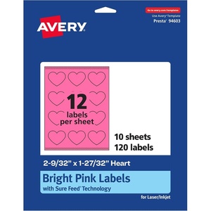 image:imageAvery Printable Heart Labels Sure Feed Technology 2932 x 12732 Bright Pink Labels PrinttoTheEdge LaserInkjet Printable 240 Total Great for Mailing Seals and Packaging120 labels
