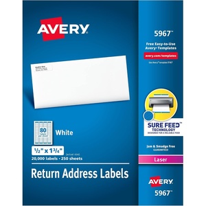 image:imageAvery Printable Return Address Labels with Sure Feed 05 x 175 White 20000 Blank Mailing Labels 05967