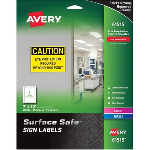image:imageAvery Printable Warning Signs 7 x 10 WaterChemical Resistant 15 Removable Labels 61515