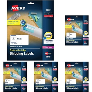 image:imageAvery PrinttotheEdge Printable Shipping Labels 2 x 375 Matte White Sure Feed Technology Laser amp Inkjet Compatible 200 Blank Labels Great for Mailing Branding and More 68732 x 334 Pack of 5