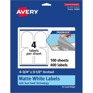 image:imageAvery TrueBlock Matte White Arched Labels Sure Feed Technology 475 x 35 200 Matte White Labels PrinttoTheEdge LaserInkjet Printable Great for Packaging and Product Merchandising400 labels