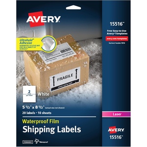 image:imageAvery Waterproof Printable Shipping Labels Sure Feed Technology 55 x 85 White 20 Blank Mailing Labels 15516512 in X 812 in