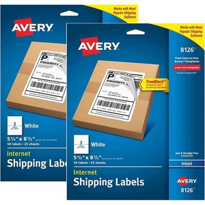 image:imageShipping Labels w TrueBlock Technology Inkjet Printers 55 x 85 White 2Sheet 25 SheetsPack Sold as 5 Pack