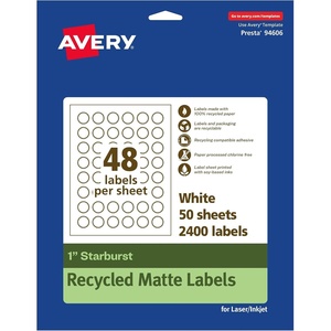 image:imageAvery EcoFriendly Matte White Recycled Starburst Labels 1 PrinttoTheEdge Matte White Labels Permanent Adhesive LaserInkjet Printable 480 Total2 400 labels