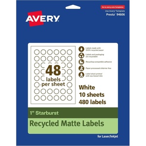 image:imageAvery EcoFriendly Matte White Recycled Starburst Labels 1 PrinttoTheEdge Matte White Labels Permanent Adhesive LaserInkjet Printable 480 Total480 labels