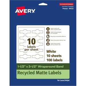 image:imageAvery EcoFriendly Recycled Wraparound Band Labels 15 x 35 Cigar Band Labels Matte White Permanent Adhesive PrinttoTheEdge LaserInkjet Printable 100 Total100 labels