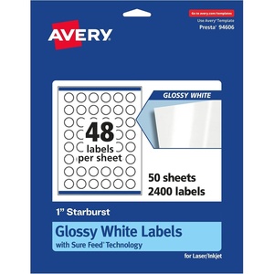 image:imageAvery Glossy White Starburst Labels Sure Feed Technology 1 1200 Glossy White Labels PrinttoTheEdge Permanent Adhesive LaserInkjet Printable2 400 labels