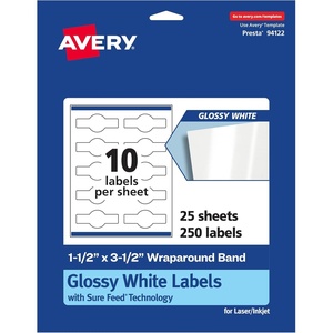 image:imageAvery Glossy White Wraparound Band Labels Sure Feed Technology 15 x 35 Cigar Band Labels 100 Total PrinttoTheEdge Permanent Adhesive LaserInkjet Printable250 labels