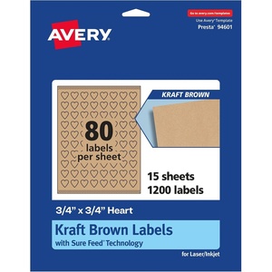 image:imageAvery Kraft Brown Heart Labels Sure Feed Technology 075 x 075 1200 Kraft Brown Labels PrinttoTheEdge LaserInkjet Printable1 200 labels