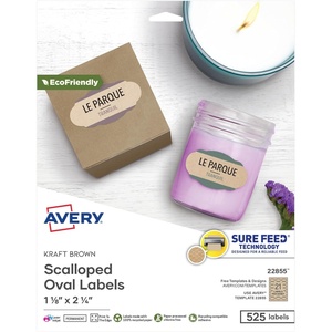 image:imageAvery Kraft Brown Scalloped Oval Labels with Sure Feed Technology 118 x 214 Print to The Edge LaserInkjet Printable Labels 525 Total 22855118 x 214