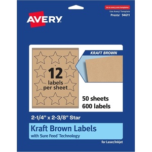 image:imageAvery Kraft Brown Star Labels Sure Feed Technology 214 x 238 180 Kraft Brown Labels PrinttoTheEdge LaserInkjet Printable600 labels
