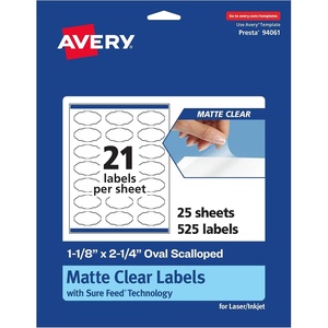 image:imageAvery Matte Clear Oval Scalloped Labels Sure Feed Technology 118 x 214 210 Matte Clear Labels PrinttoTheEdge LaserInkjet Printable525 labels