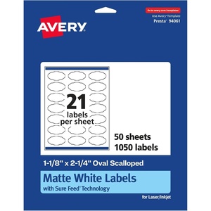 image:imageAvery Matte White Oval Scalloped Labels Sure Feed Technology 118 x 214 525 Matte White Printable Labels1 050 Labels
