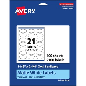 image:imageAvery Matte White Oval Scalloped Labels Sure Feed Technology 118 x 214 525 Matte White Printable Labels2 100 Labels
