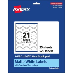 image:imageAvery Matte White Oval Scalloped Labels Sure Feed Technology 118 x 214 525 Matte White Printable Labels525 Labels