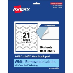 image:imageAvery Matte White Removable Oval Scalloped Labels Sure Feed Technology PrinttoTheEdge 118 x 214 315 Removable Labels LaserInkjet Printable1 050 labels
