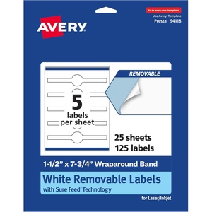 image:imageAvery Matte White Removable Wraparound Band Labels Sure Feed Technology 15 x 775 PrinttoTheEdge Cigar Band Labels 75 Total LaserInkjet Printable125 labels