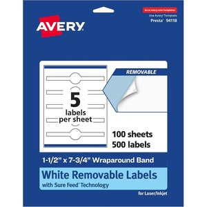 image:imageAvery Matte White Removable Wraparound Band Labels Sure Feed Technology 15 x 775 PrinttoTheEdge Cigar Band Labels 75 Total LaserInkjet Printable500 labels