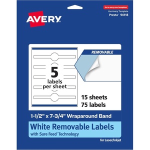 image:imageAvery Matte White Removable Wraparound Band Labels Sure Feed Technology 15 x 775 PrinttoTheEdge Cigar Band Labels 75 Total LaserInkjet Printable75 labels