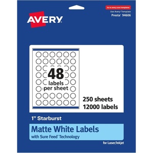 image:imageAvery Matte White Starburst Labels Sure Feed Technology 1 2400 Matte White Printable Labels12 000 Labels