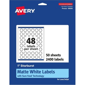 image:imageAvery Matte White Starburst Labels Sure Feed Technology 1 2400 Matte White Printable Labels2 400 Labels