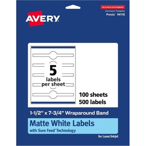 image:imageAvery Matte White Wraparound Band Labels Sure Feed Technology 15 x 775 Cigar Band Labels PrintToTheEdge Permanent Adhesive LaserInkjet Printable 125 Total500 labels