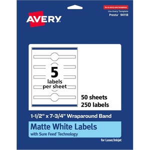 image:imageAvery Matte White Wraparound Band Labels Sure Feed Technology 15 x 775 Cigar Band Labels PrintToTheEdge Permanent Adhesive LaserInkjet Printable 125 Total250 labels