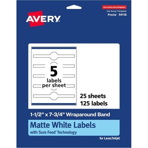 image:imageAvery Matte White Wraparound Band Labels Sure Feed Technology 15 x 775 Cigar Band Labels PrintToTheEdge Permanent Adhesive LaserInkjet Printable 125 Total125 labels