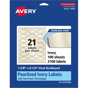 image:imageAvery Pearlized Ivory Oval Scalloped Labels Sure Feed Technology PrinttoTheEdge 118 x 214 210 Pearlized Ivory Labels LaserInkjet Printable2 100 labels