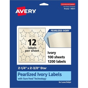 image:imageAvery Pearlized Ivory Star Labels Sure Feed Technology PrinttoTheEdge 214 x 238 120 Pearlized Ivory Labels LaserInkjet Printable1 200 labels