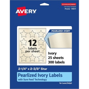 image:imageAvery Pearlized Ivory Star Labels Sure Feed Technology PrinttoTheEdge 214 x 238 120 Pearlized Ivory Labels LaserInkjet Printable300 labels