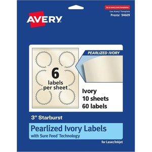 image:imageAvery Pearlized Ivory Starburst Labels Sure Feed Technology PrinttoTheEdge 3 150 Pearlized Ivory Labels LaserInkjet Printable60 labels