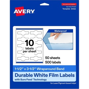 image:imageAvery Printable Durable White Wraparound Band Labels Sure Feed Technology 15 x 35 PrinttotheEdge Waterproof Labels Laser amp PigmentBased Inkjet Compatible 100 Total500 labels