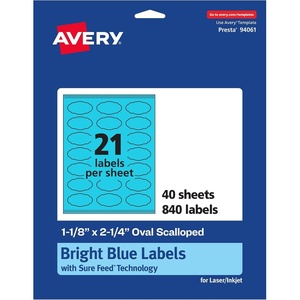 image:imageAvery Printable Oval Scalloped Labels Sure Feed Technology 118 x 214 Bright Blue Labels PrinttoTheEdge LaserInkjet Printable 1680 Total Great for Candles and Jars840 labels