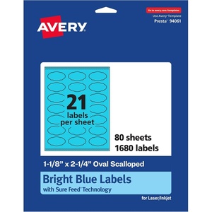 image:imageAvery Printable Oval Scalloped Labels Sure Feed Technology 118 x 214 Bright Blue Labels PrinttoTheEdge LaserInkjet Printable 1680 Total Great for Candles and Jars1 680 labels