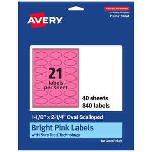 image:imageAvery Printable Oval Scalloped Labels Sure Feed Technology 118 x 214 Bright Pink Labels PrinttoTheEdge LaserInkjet Printable 210 Total Great for Candles and Jars840 labels