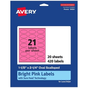 image:imageAvery Printable Oval Scalloped Labels Sure Feed Technology 118 x 214 Bright Pink Labels PrinttoTheEdge LaserInkjet Printable 210 Total Great for Candles and Jars420 labels