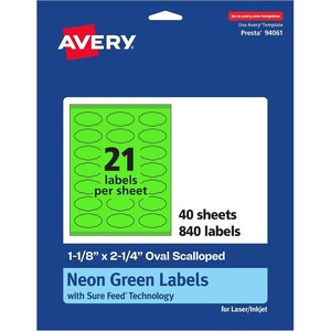 image:imageAvery Printable Oval Scalloped Labels Sure Feed Technology 118 x 214 Neon Green Labels PrinttoTheEdge LaserInkjet Printable 210 Total Great for Candles and Jars840 labels