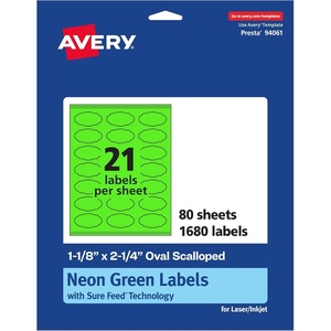 image:imageAvery Printable Oval Scalloped Labels Sure Feed Technology 118 x 214 Neon Green Labels PrinttoTheEdge LaserInkjet Printable 210 Total Great for Candles and Jars1 680 labels
