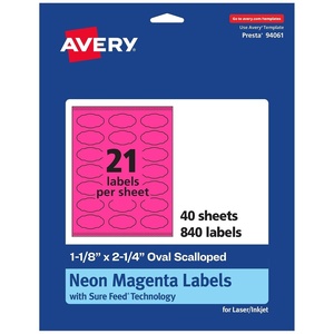 image:imageAvery Printable Oval Scalloped Labels Sure Feed Technology 118 x 214 Neon Magenta Labels PrinttoTheEdge LaserInkjet Printable 420 Total Great for Candles and Jars840 labels