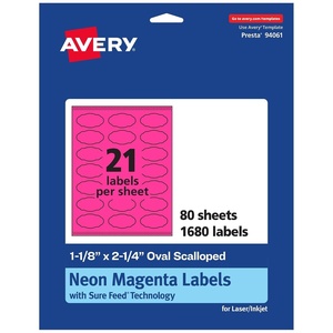 image:imageAvery Printable Oval Scalloped Labels Sure Feed Technology 118 x 214 Neon Magenta Labels PrinttoTheEdge LaserInkjet Printable 420 Total Great for Candles and Jars1 680 labels