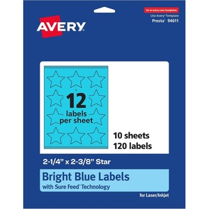 image:imageAvery Printable Star Labels Sure Feed Technology 214 x 238 Bright Blue Labels PrinttoTheEdge LaserInkjet 120 Total Great for Reward Stickers and Mailing Seals120 labels