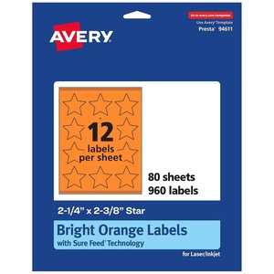 image:imageAvery Printable Star Labels Sure Feed Technology 214 x 238 Bright Orange Labels PrinttoTheEdge LaserInkjet 120 Total Great for Reward Stickers and Mailing Seals960 labels
