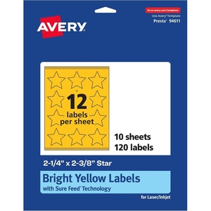 image:imageAvery Printable Star Labels Sure Feed Technology 214 x 238 Bright Yellow Labels PrinttoTheEdge LaserInkjet 120 Total Great for Reward Stickers and Mailing Seals120 labels