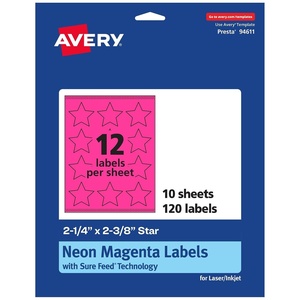 image:imageAvery Printable Star Labels Sure Feed Technology 214 x 238 Neon Magenta Labels PrinttoTheEdge LaserInkjet 120 Total Great for Reward Stickers and Mailing Seals120 labels