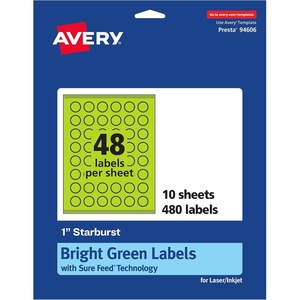 image:imageAvery Printable Starburst Labels Sure Feed Technology 1 Bright Green Labels PrinttoTheEdge LaserInkjet 480 Total Great for Mailing Seals and Planner Stickers480 labels